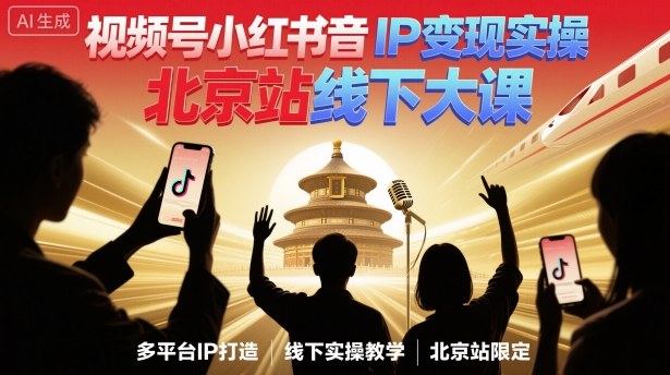 视频号小红书抖音IP变现实操北京站线下大课，40+行业短视频高变现姿势，100+IP高变现实操技术-独家科技资源网