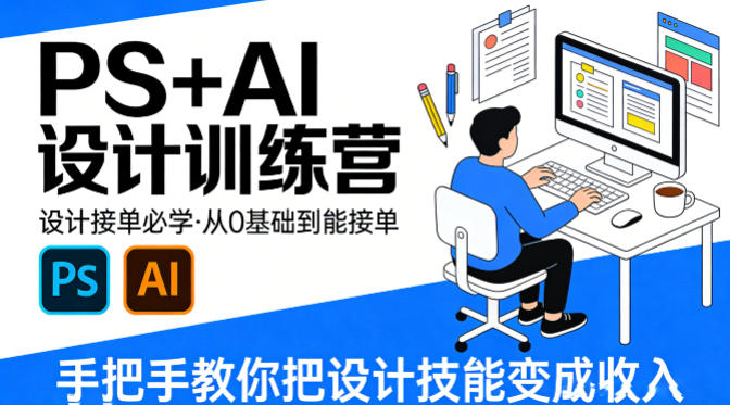 设计接单必学，PS+AI设计训练营，从0基础到能接单，手把手教你把设计技能变成收入-独家科技资源网