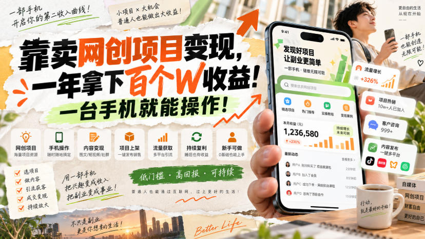 网创小程序虚拟资料变现，一年拿下百万收益，一部手机就可以做，0成本变现副业！-独家科技资源网