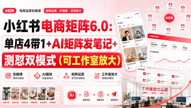 小红书电商矩阵6.0:单店4带1+AI矩阵发笔记+测怼双模式(可工作室放大)-独家科技资源网