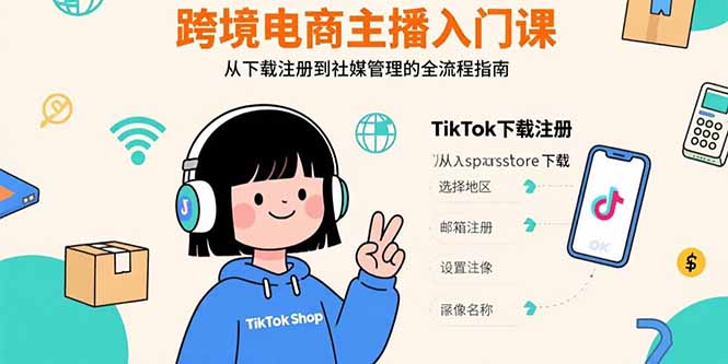 跨境电商主播入门课，TikTok下载注册，支付工具配置，社媒账号管理全流程-独家科技资源网