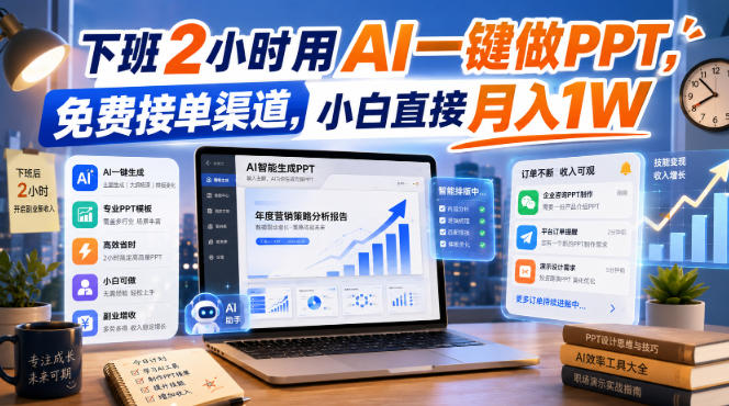 下班2小时用AI一键做PPT,免费接单渠道,小白直接月入1W【揭秘】-独家科技资源网