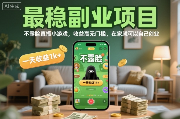 最稳副业项目，不露脸直播小游戏，收益高无门槛，一天收益1k+，在家就可以自己创业【揭秘】-独家科技资源网