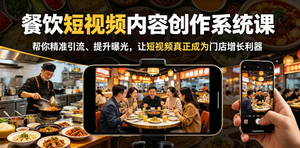 餐饮短视频内容创作系统课,帮你精准引流、提升曝光,让短视频真正成为门店增长利器-独家科技资源网