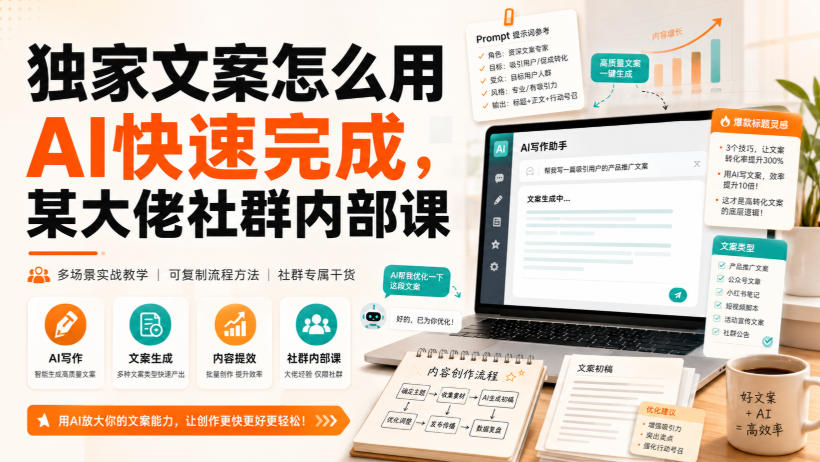 独家文案怎么用AI快速完成，某大佬社群内部课-独家科技资源网