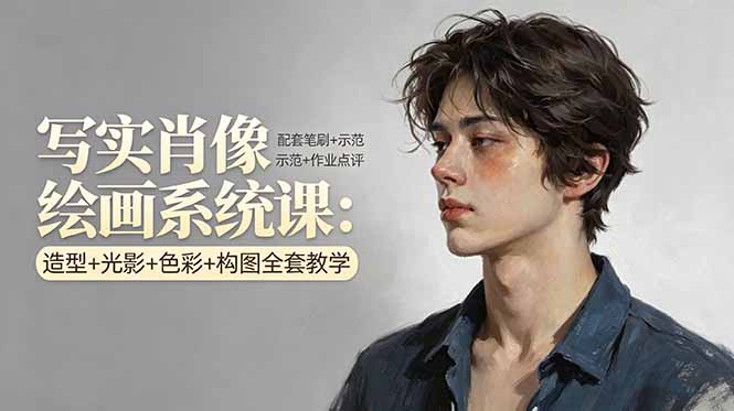 写实肖像绘画系统课：造型+光影+色彩+构图全套教学，配套笔刷+示范+作业点评-独家科技资源网
