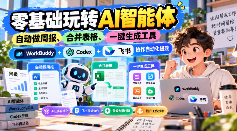 【无水印】零基础玩转AI智能体，自动做周报、合并表格、一键生成工具，WorkBuddy+Codex + 飞书协作自动化提效-独家科技资源网