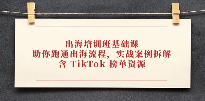 出海培训班基础课，助你跑通出海流程，实战案例拆解，含 TikTok 榜单资源-独家科技资源网