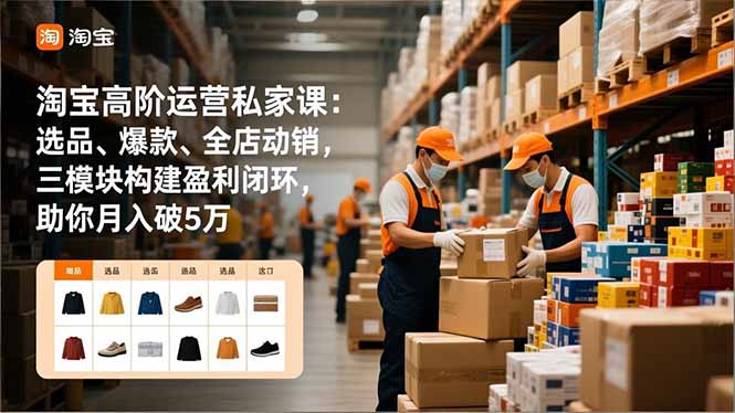 淘宝高阶运营私家课:选品、爆款、全店动销,三模块构建盈利闭环,助你月入破5万-独家科技资源网