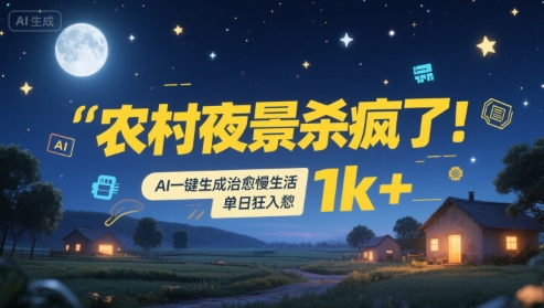 农村夜景杀疯了！AI一键生成治愈系慢生活，单日狂入1k+-独家科技资源网