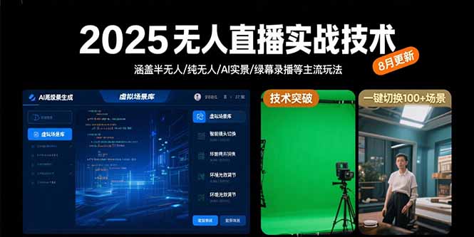 2025无人直播实战技术-8月，涵盖半无人/纯无人/AI实景/绿幕录播等主流玩法-独家科技资源网