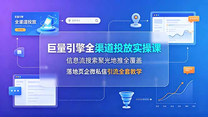 巨量引擎全渠道投放实操课,信息流搜索聚光地推全覆盖,落地页企微私信引流全套教学-独家科技资源网
