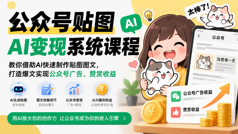 公众号贴图AI变现系统课程｜教你借助AI快速制作贴图图文，打造爆文实现公众号广告、赞赏收益-独家科技资源网