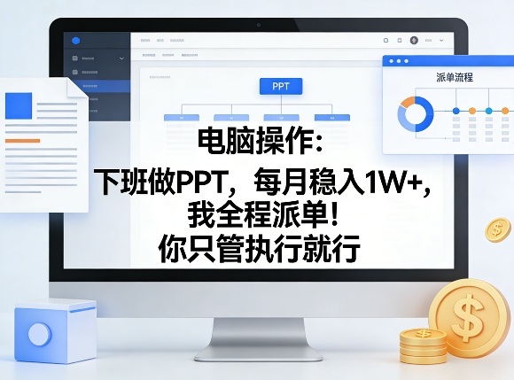 电脑操作:下班做PPT,每月稳入1W+,我全程派单!你只管执行就行【揭秘】-独家科技资源网