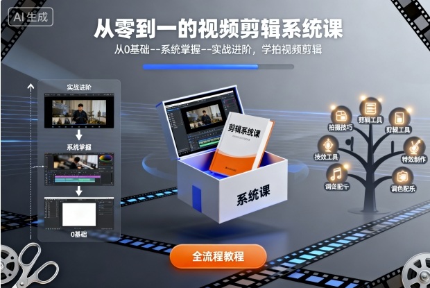 从零到一的视频剪辑系统课，从0基础–系统掌握–实战进阶，学拍视频剪辑-独家科技资源网