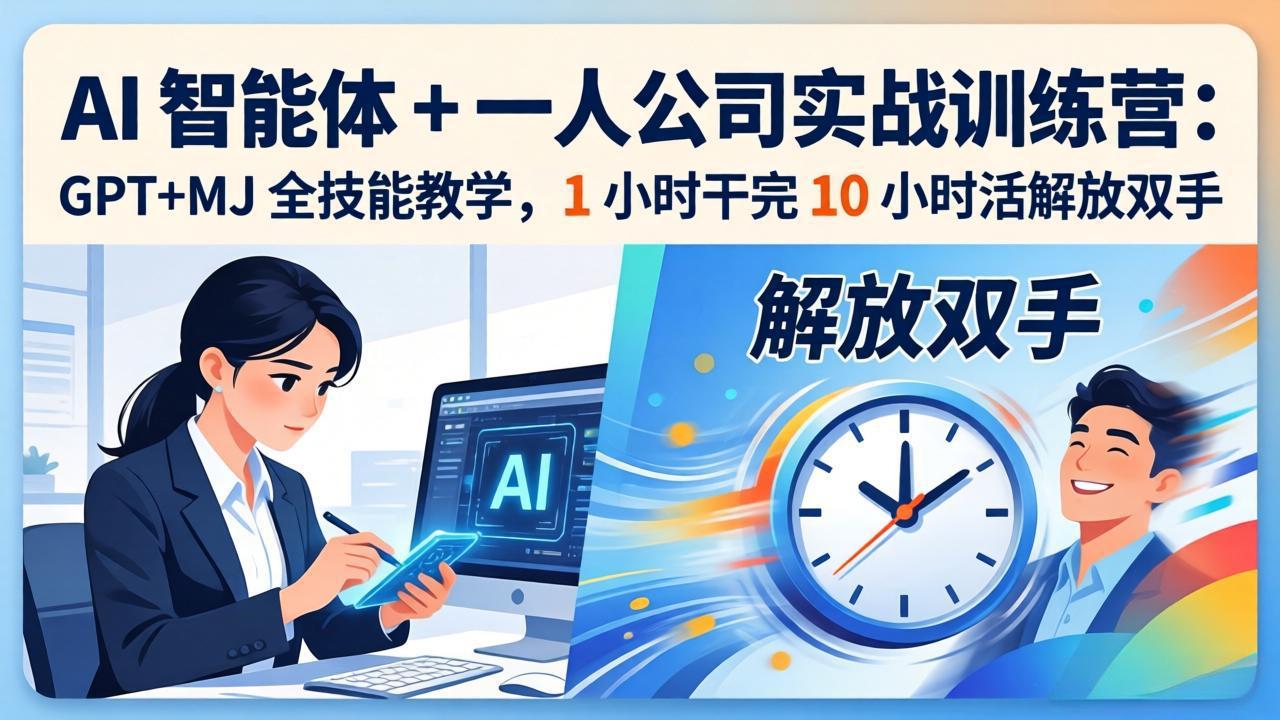 AI 智能体 + 一人公司实战训练营：GPT+MJ 全技能教学，1 小时干完 10 小时活解放双手-独家科技资源网