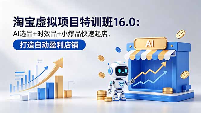 淘宝虚拟项目特训班16.0:AI选品+时效品+小爆品快速起店,打造自动盈利店铺-独家科技资源网