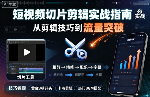 短视频切片剪辑实战指南，从剪辑技巧到流量突破-独家科技资源网