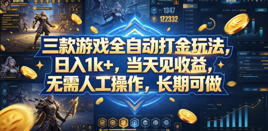 三款游戏全自动打金玩法，日入1k+，当天见收益，无需人工操作，长期可做【揭秘】-独家科技资源网