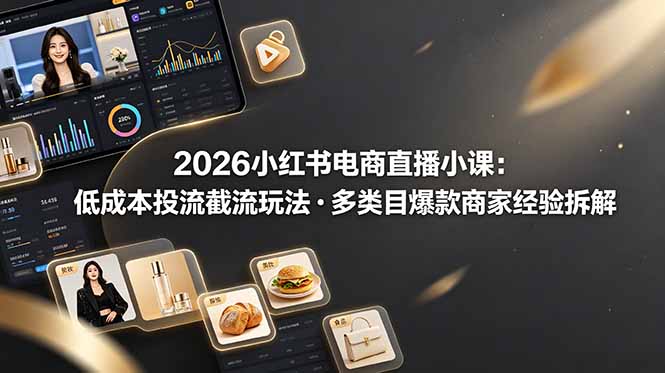 2026小红书电商直播小课，低成本投流截流玩法，多类目爆款商家经验完整拆解教学-独家科技资源网