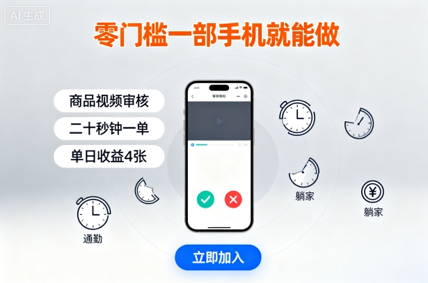 零门槛一部手机就能做，商品视频审核，通勤躺家碎片时间都能做，二十秒钟一单，单日收益4张【揭秘】-独家科技资源网