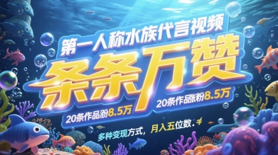 第一人称水族代言视频，条条万赞，20条作品涨粉7.8W，多种变现方式月入五位数-独家科技资源网