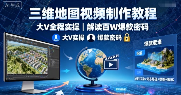 三维地图视频制作教程，大V全程实操，解读百W爆款密码-独家科技资源网